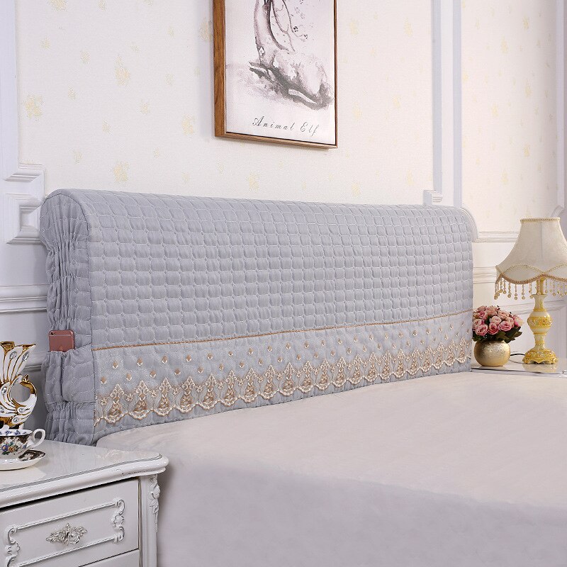 Effen leren bed met dikke, heldere hoofdsteun, kanten hoofdbordhoes voor bedovertrek maat 120/150/180/200/220 x 60cm