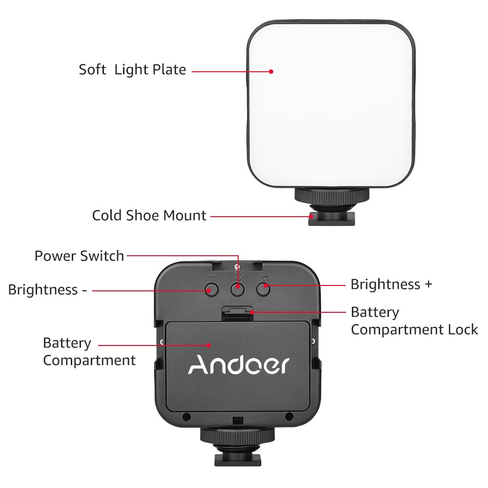 Andoer Smartphone Video Cage Kit Including 2pcs Mini LED 6500K Fill Lights + Mini Microphone Handheld Smartphone Video Bracket