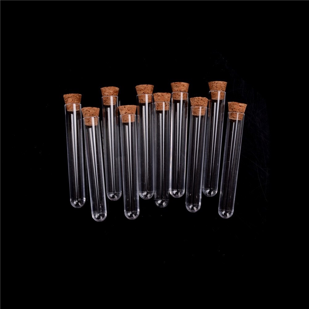 10 stk / mye 12 x 75/12 x 100/15 x 100/15 x 150mm laboratorie plastprøverør med kork klar lab favorittrør, påfyllbar flaske