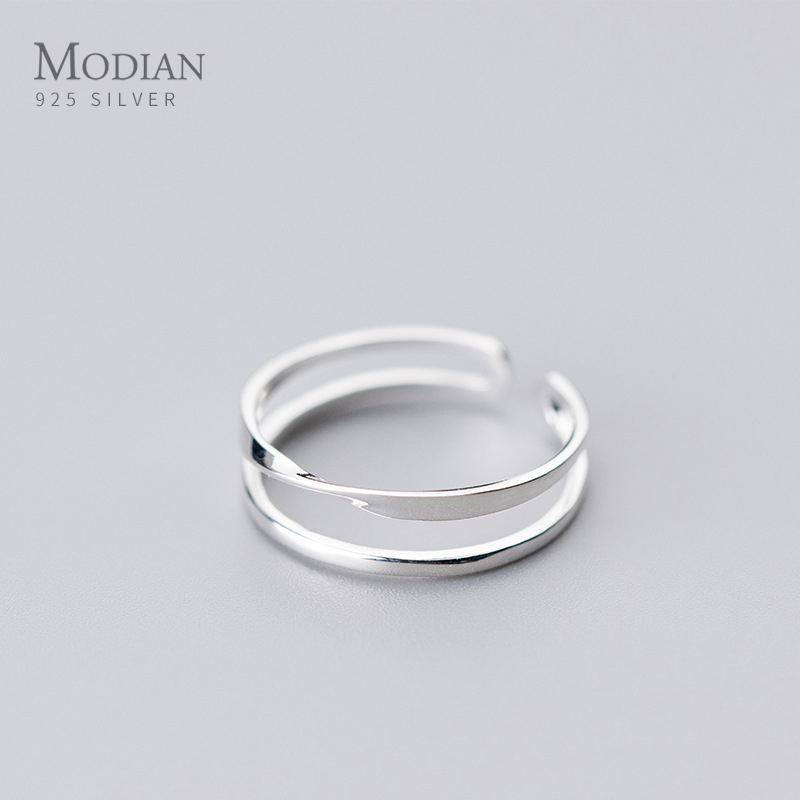 Modian Minimalistische Dubbele Cirkel Lijn Eenvoudige Ring Voor Vrouwen Open Verstelbare Sterling Zilver 925 Finger Ring Fijne Sieraden Bijoux