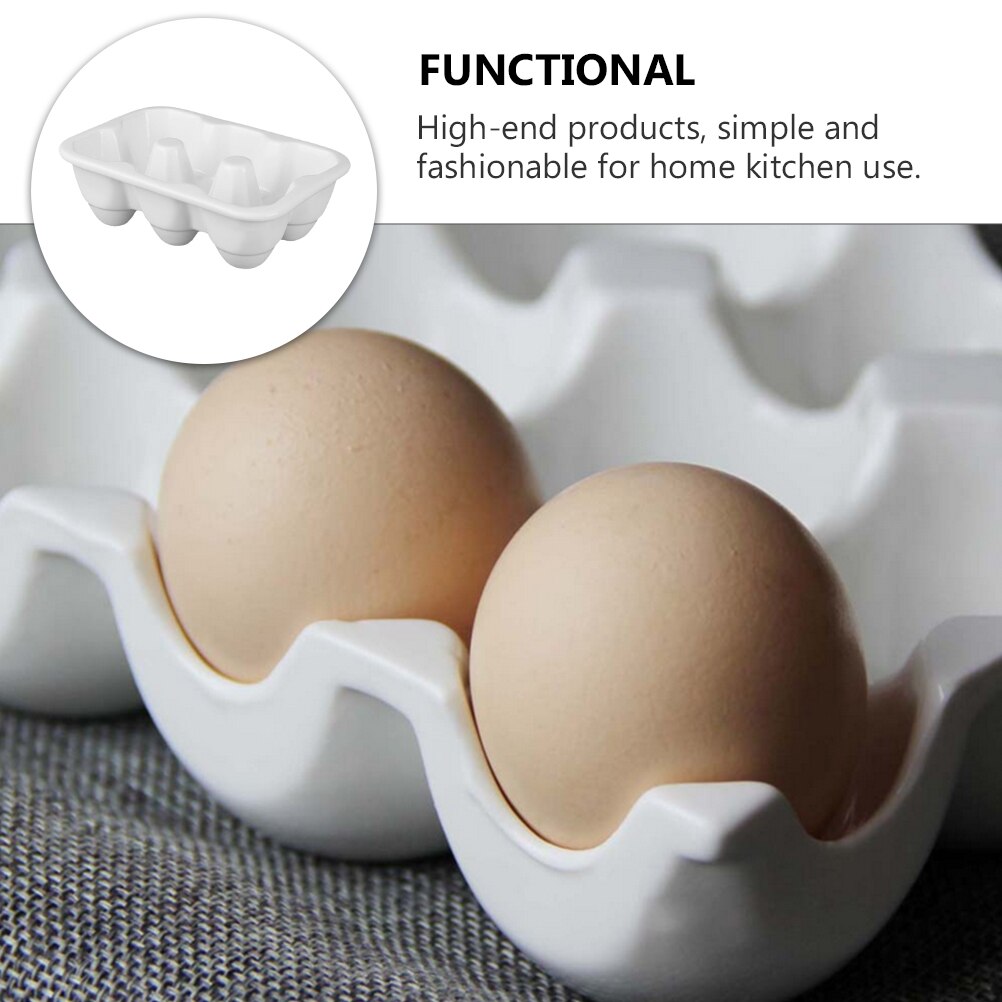 Ceramic 6 Grids Egg Tray Household Kitchen Fridge Fresh Egg Storage Box