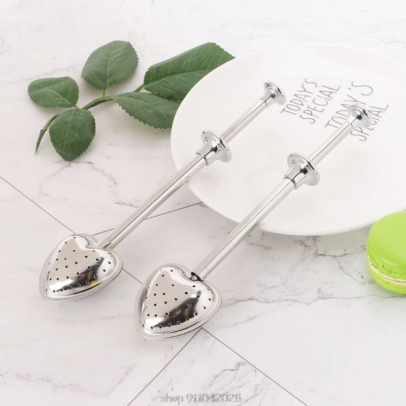 Heart Shape Stainless Steel Loose Leaf Tea Infuser Spoon Strainer Filter Herbal Spice With Long Handle D11 20