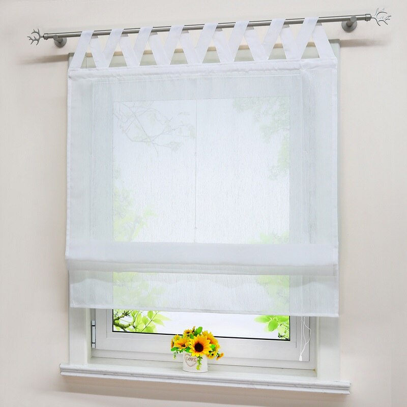 Romerske gardiner polyester vinduer tyl panel gardiner til hjem køkken vindue gardiner ren stue cafe dekoration 1 stk: W100cm x  h140cm