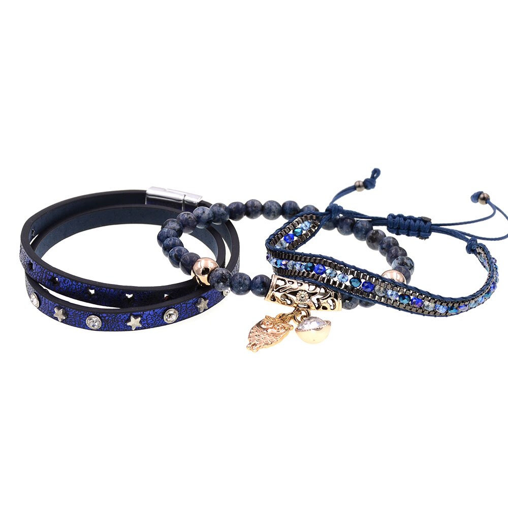 WELLMORE 3 pcs pulseiras composto modo perla braceletes de couro menina pulseiras charme pulseiras para as mulheres por atacado