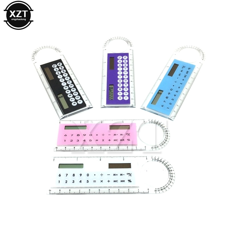 1pcs Solar Mini Calculator Magnifier Multifunction 10cm Ultra-thin Ruler Calculadora Office Supplies