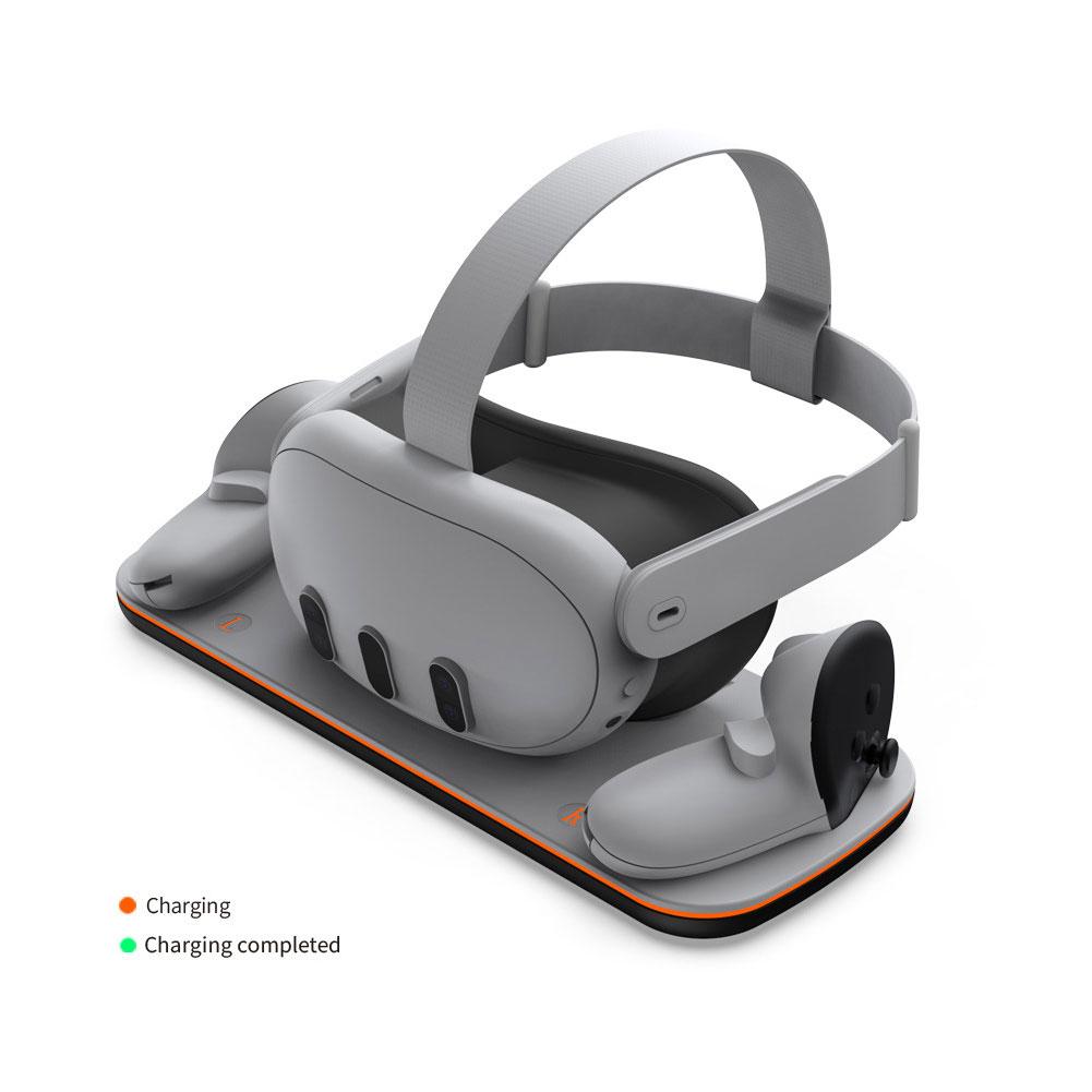 VR Ladestation für Meta Quest 3 - Kabelloses Ladegerät mit 2500mAh Ersatzakku