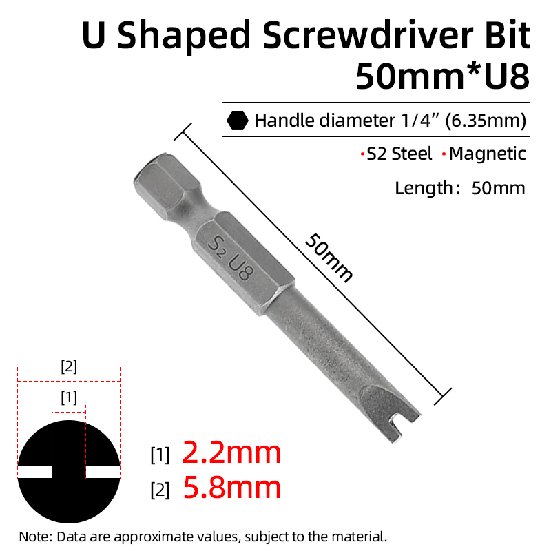 Magnetisk u-formad skruvmejselbitssats 1/4 " insex  s2 stål 50mm u4 u5 u6 u7 u8 u- typ skruvmejselbits spärrnyckel handverktyg: Grön