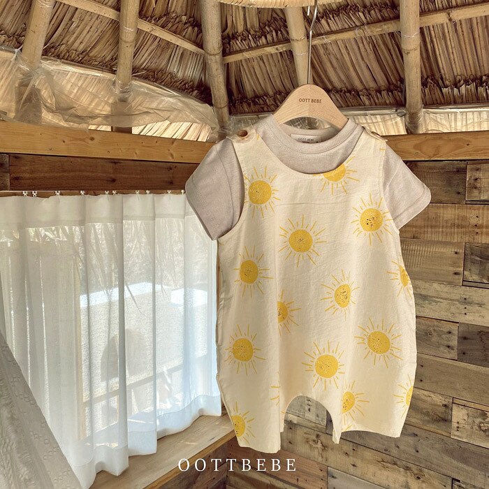 2022 Baby-strampler mit sonnenmuster, langärmelig, süßer Overall aus baumwolle, für jungen und mädchen, lockere freizeitkleidung
