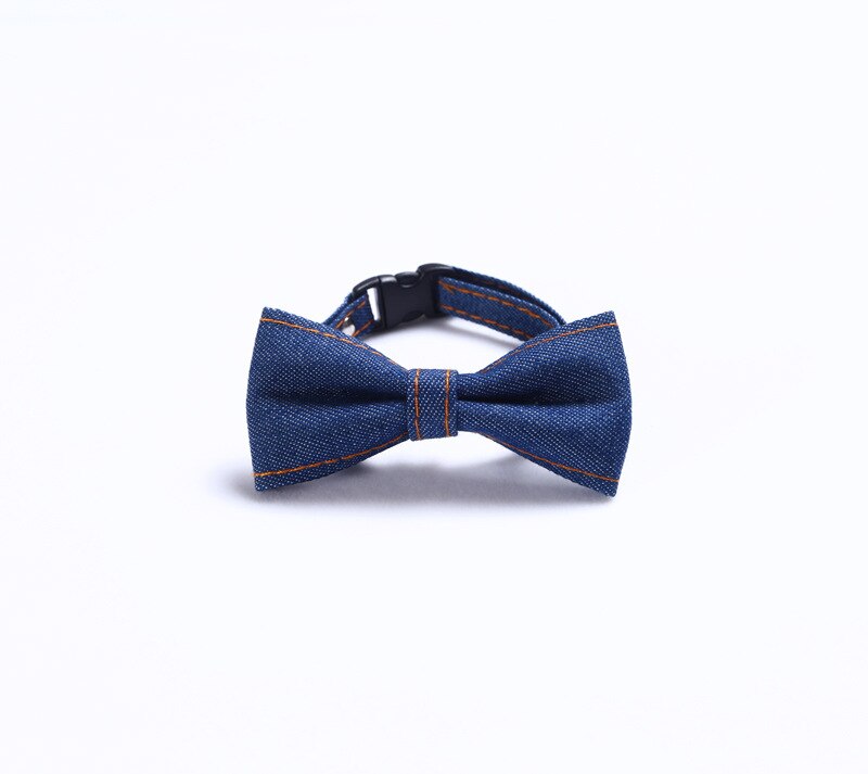 Pet Cat Collar Simple Denim Bow Tie Cat Dog Adjustable Tie Collar Pet Accessories Supplies: Deep denim big bow