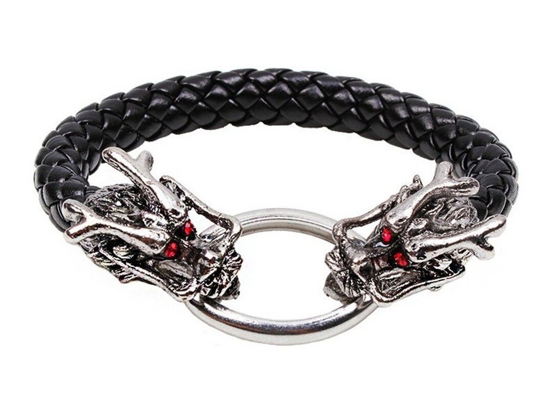 Leather Tibetan Silver Men Bracelet Titanium Men Retro Accessories Variety Dragon Bracelet Men Jewelry