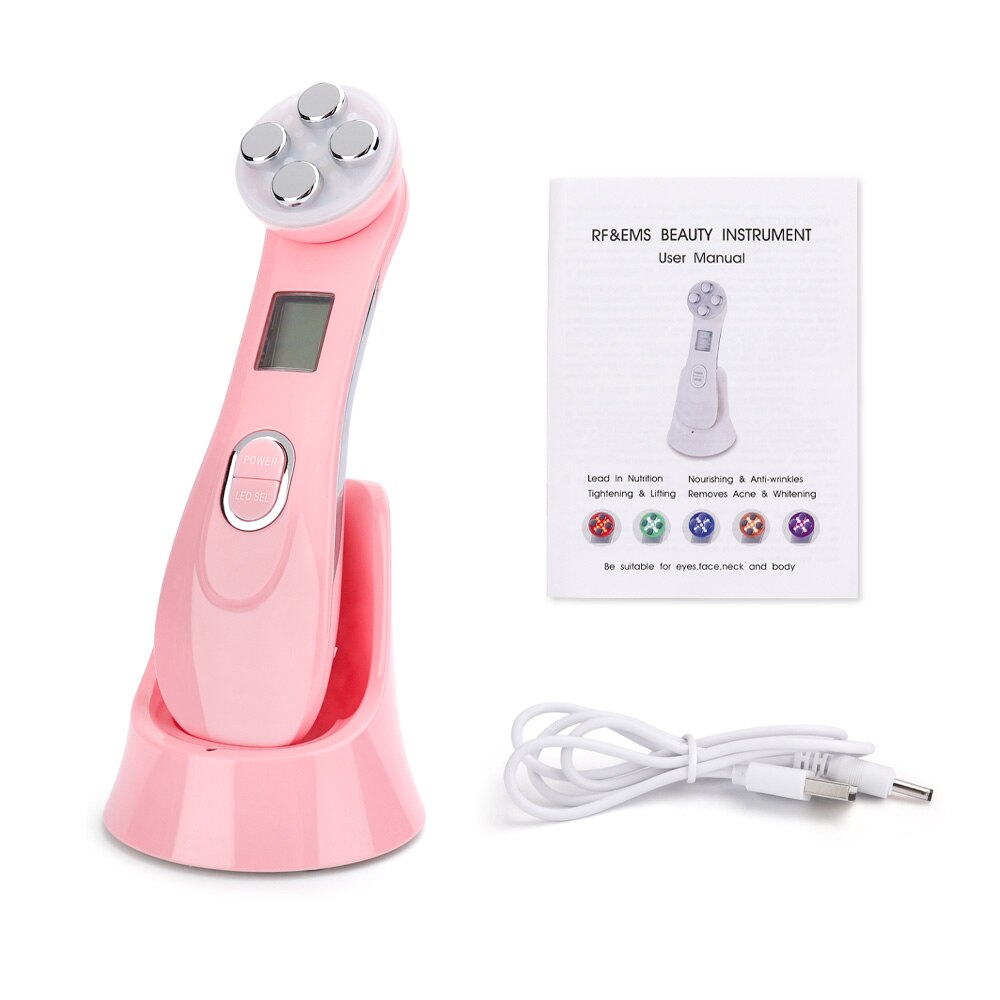 5in1 RF & EMS Radio mésothérapie électroporation visage beauté stylo radiofréquence LED Photon visage rajeunissement de la peau dissolvant rides: Pink no box