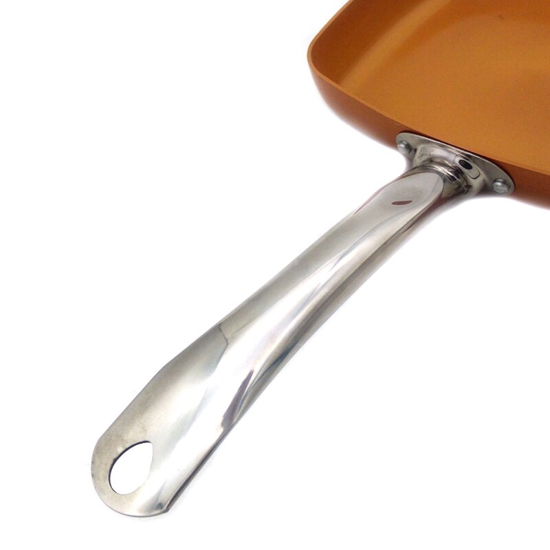 WCIC 10 Inch Safe Glass Lid Copper Pans Deep Square Induction Fry Pan Dishwasher Safe Oven Nonstick Copper Frying Pan