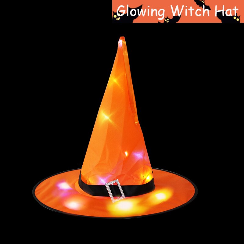 Sombrero de bruja LED brillante para Halloween, sombrero de bruja para decoración de de Cosplay, gorra de juguete: Orange