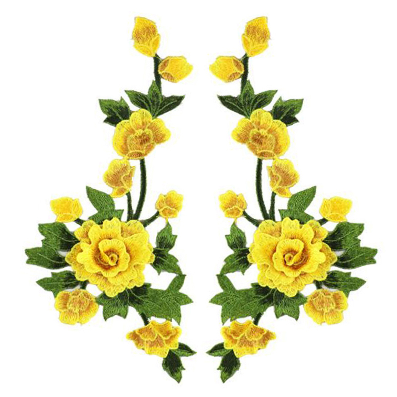 1 par de parches de tela bordados con flores para mujer, apliques de decoración de tela, estilo chino, 35x15CM: Multicolor