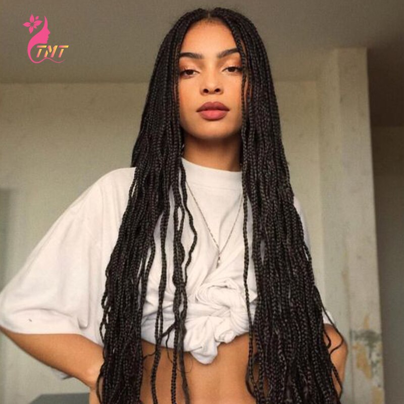 26 Inch Long Synthetic Box Braided Wigs For Black Women TMT Ombre Synthetic Crochet Braiding Straight Hair Wig