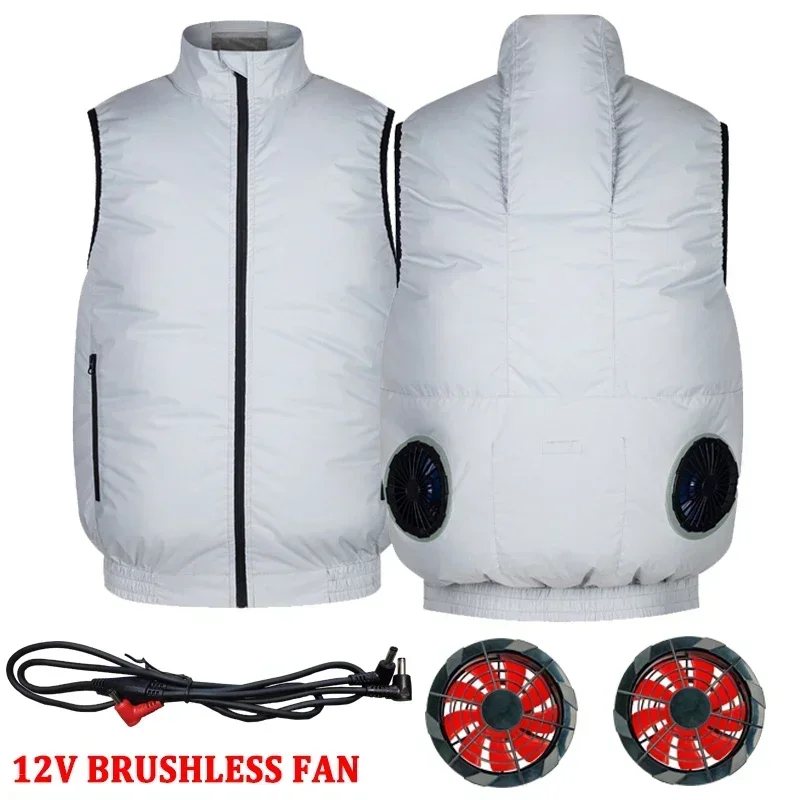 Gilet de refroidissement pour ventilateur de glace, 5V 12V, vêtements d'extérieur avec câble, vêtements de climatiseur, vestes de travail respirantes sans manches, Camping d'été, pêche: L / Orange