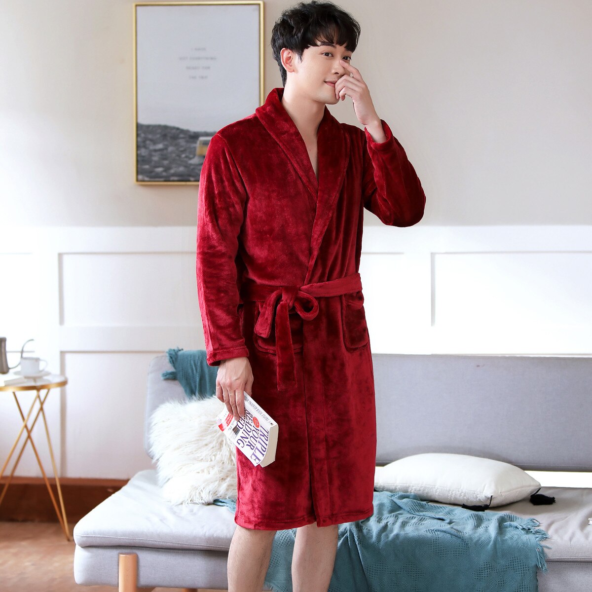 Peignoir à manches longues pour Homme, vêtement d&#39;hiver épais et , imprimé de dessin animé de vache mignonne, Kimono, vêtements de maison: PJ305 Color6