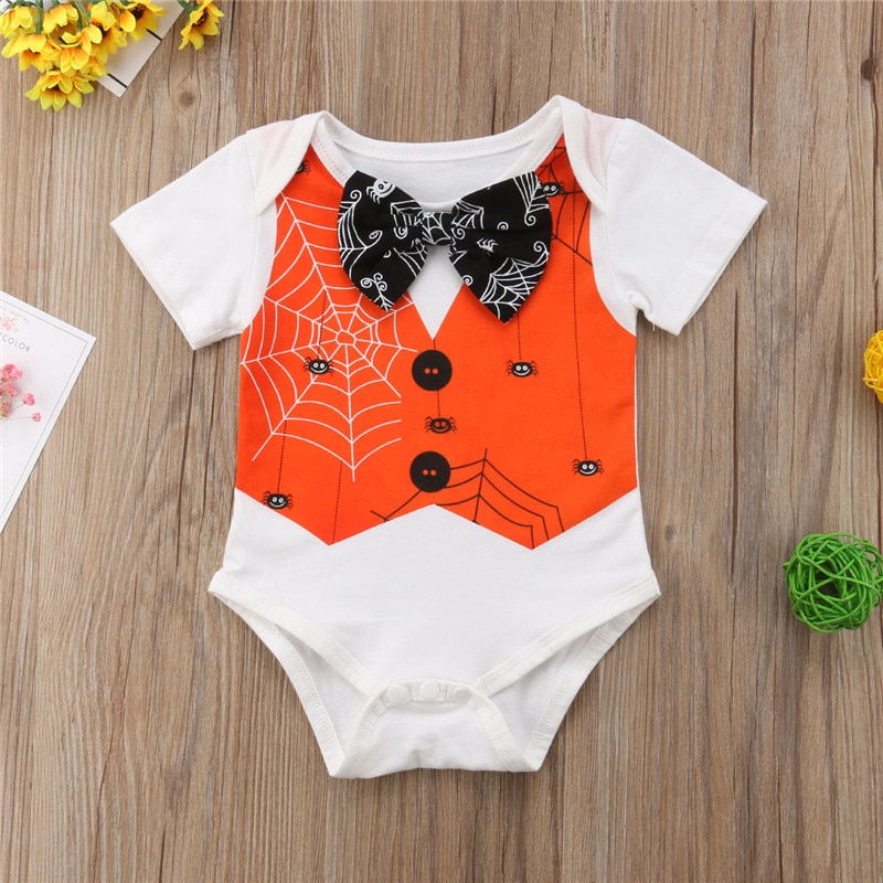 niños recién nacidos bebé niño niña pajarita araña manga corta mono traje de Halloween ropa Formal Caballero chaleco