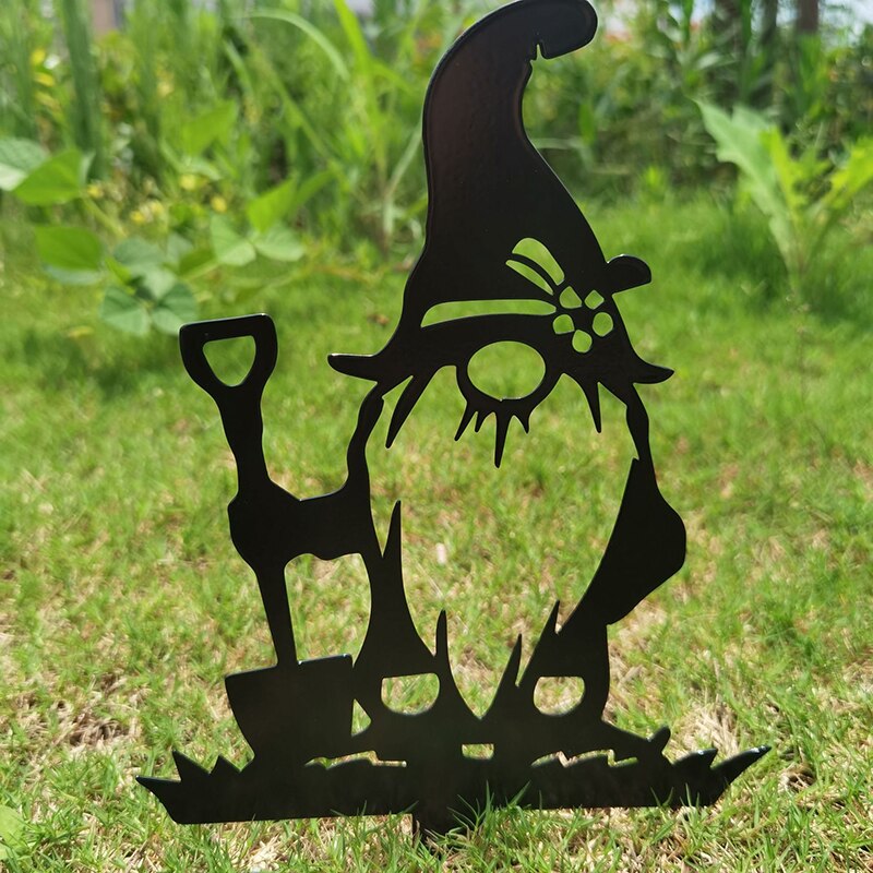 1/3 PCS Rustic Black Gnomes Silhouette Cute Metal Gnome Garden Statues Decorative Garden Stake For Yard Lawn Outdoor Decoration