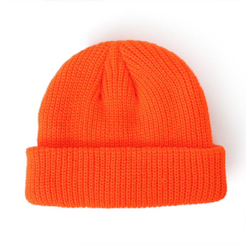 Mössor stickade mössor enfärgade kepsar för höst vinter män kort keps utomhus varm melon keps street keps dam hatt: Orange mössa
