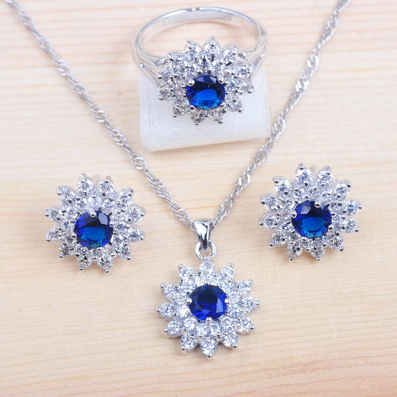 Ensemble de bijoux de mariage en zircon pour femmes, bijoux de luxe, cristal bleu, pendentifs, collier, boucle d&#39;oreille, fête, QZ0152