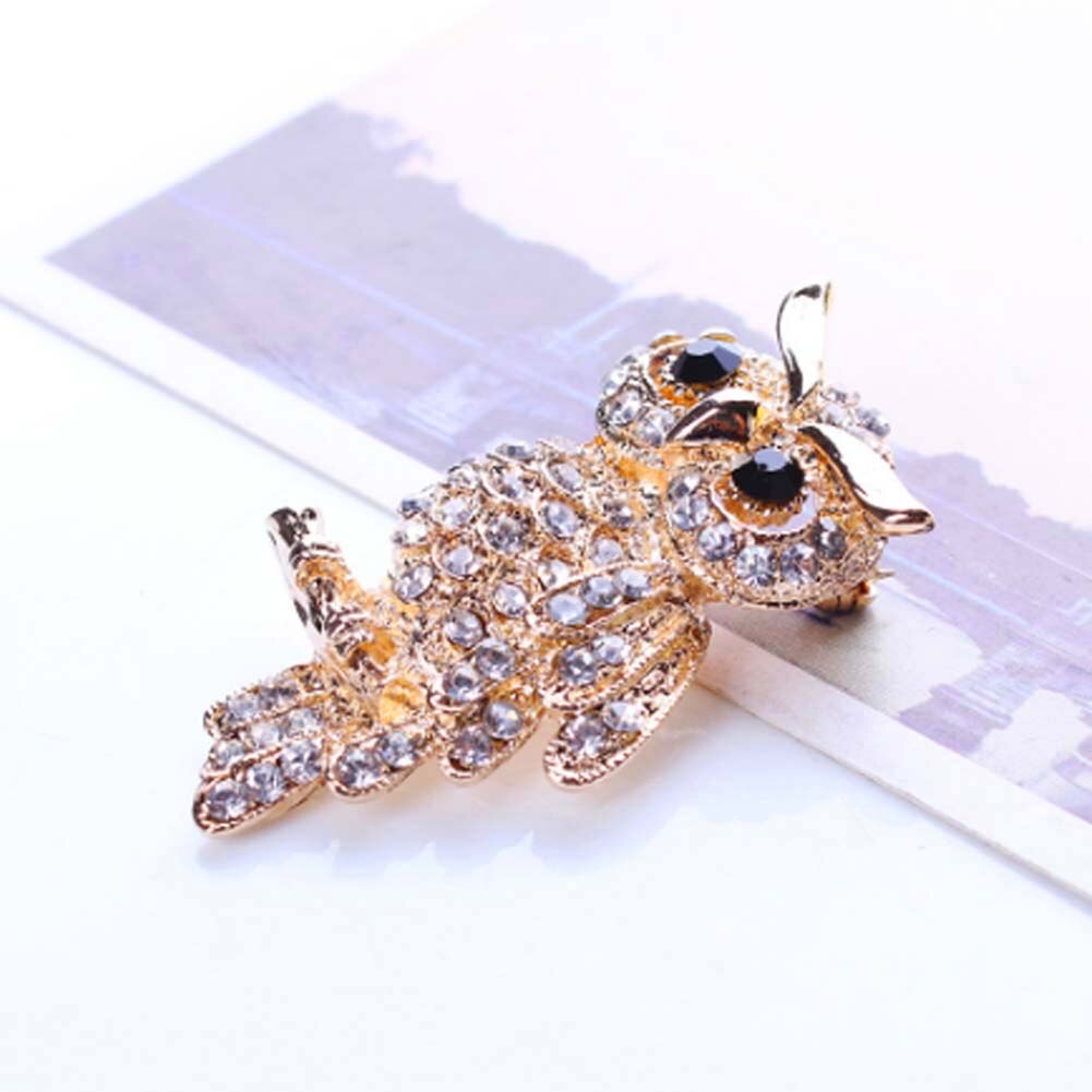 Gold Crystal Rhinestones Cute Owl Brooches For Women Jewelry