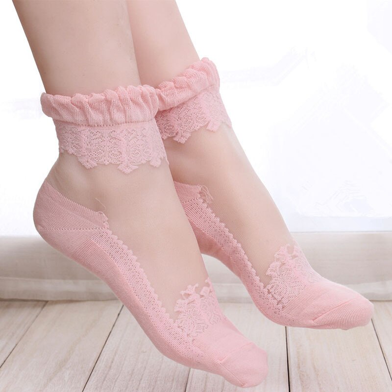 HENGSONG 1Pair Women sport socks Lace Ruffle Ankle Sock Soft Sheer Cotton Mesh Knit Ankle Socks Female Fitness gym yoga socks