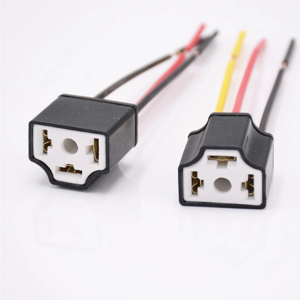 Adaptador de enchufe de Base de bombilla H4 para coche, portalámparas de cerámica Universal H4, arnés de cableado, Base de bombilla de faro, enchufe de haz de luz, 2 uds.: Negro