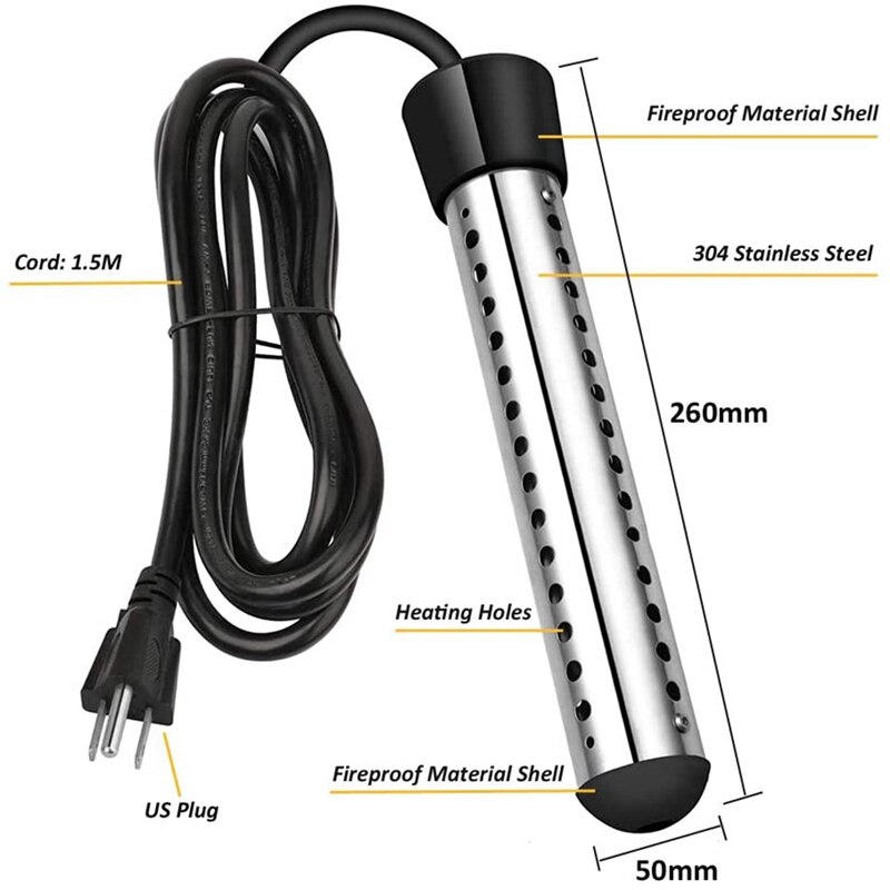 Thermoplongeur, chauffe-eau instantané Submersible électrique portatif, utilisé dans la prise américaine de baignoire de baignoire de piscine