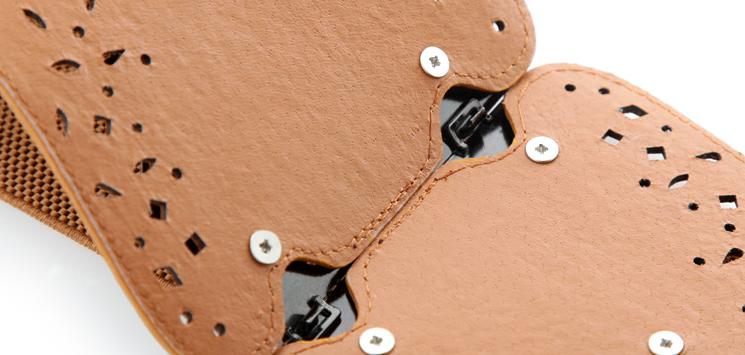 Korean Women Female Hollow Out Metal Buckles Pu Leather Patchwork Elastic Waist Belt , Black Wide Waistand For Woman