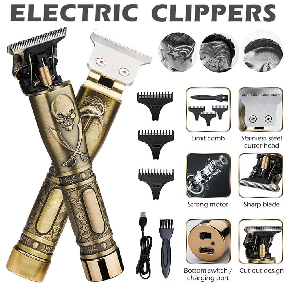 Cordless T blade Hair Trimmer Zero Barber Men Hair Clippers 1500mAh Beard Shaver Haircut Salon Electric USB Rechargeable Razor