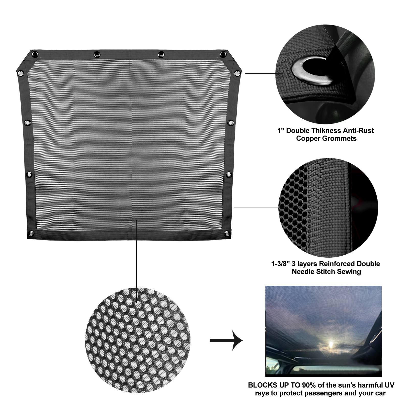 Pare-soleil supérieur en maille pour UTV XP, filet de fenêtre en maille, couverture supérieure d'ombre de toit, maille en PVC, protection UV pour Yicin is RZR Pro XP/4, , , 2022, 2023