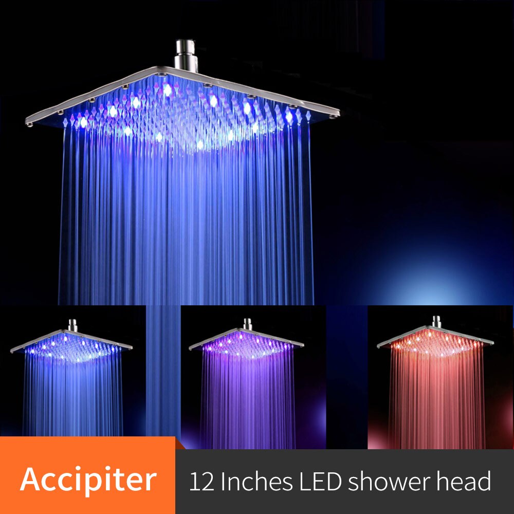 12 Inch Water Powered Rainfall Led Shower Head.Bathroom 30cm*30cm 3 Colors Change Led Showerhead Without Shower Arm.Chuveiro Led: Default Title