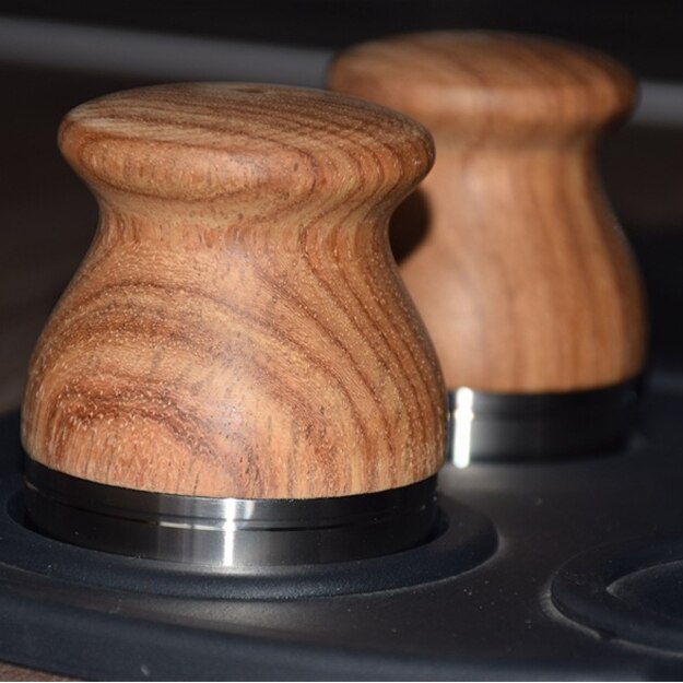 Empuñadura de café de madera 58mm Dalbergia Odorifera Mango en polvo martillo ajustable Acero inoxidable plano Bae Espresso herramientas de café