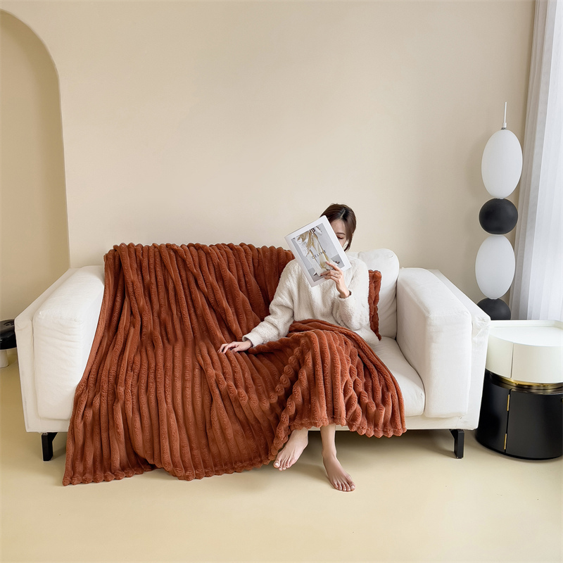 1 manta de cama a rayas tamaño King: manta cómoda y suave para mujer, manta de cama ligera de Jacquard acanalado 3D