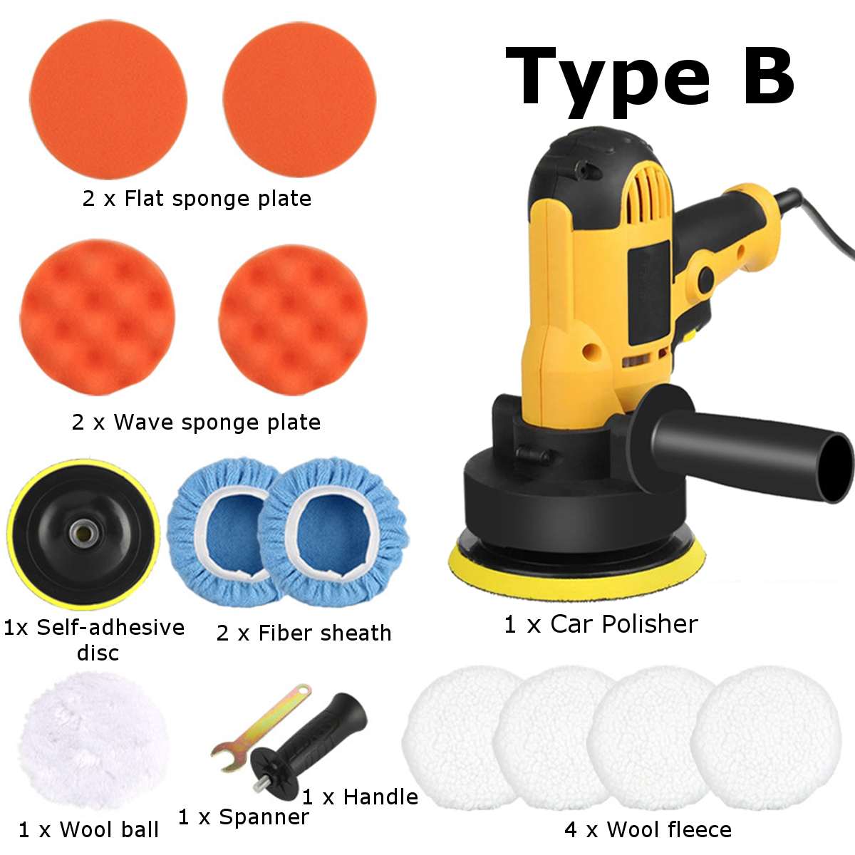 800W 220V 3700rpm Adjustable Speed Car polishing machine Auto Electric Cars Polisher Waxing Machine Automobile Polishing Tools: 14PCS / AU