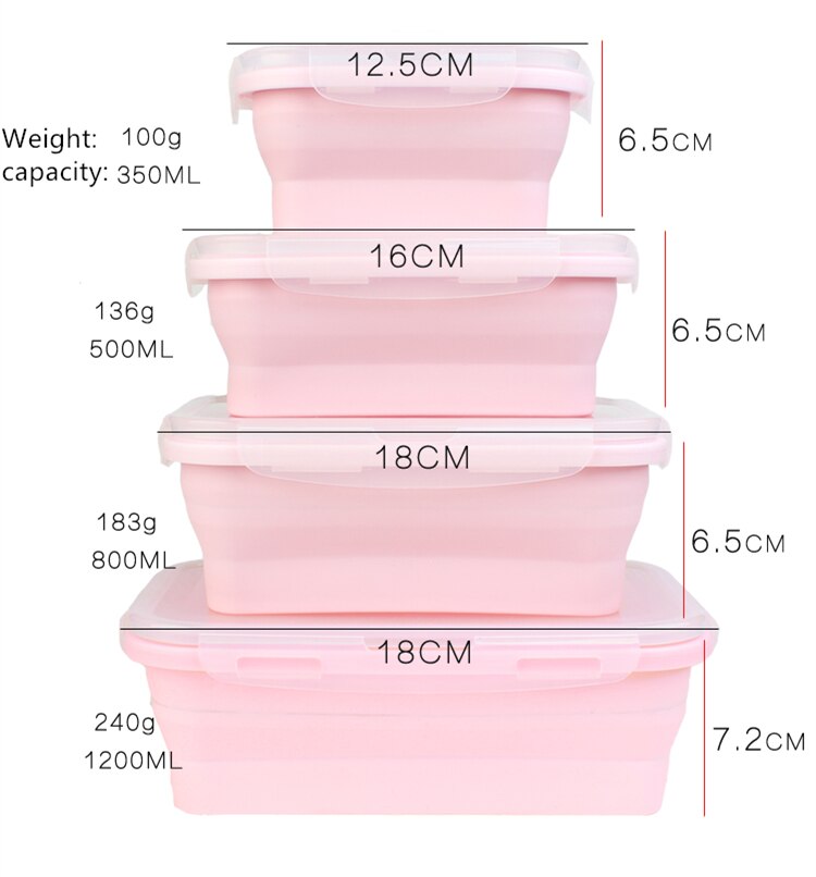 Hotsale Lunch Box Bento Retractable Foldable Fresh-Keeping Bowl Silicone Folding Lunch Boxes Set Container with Lid