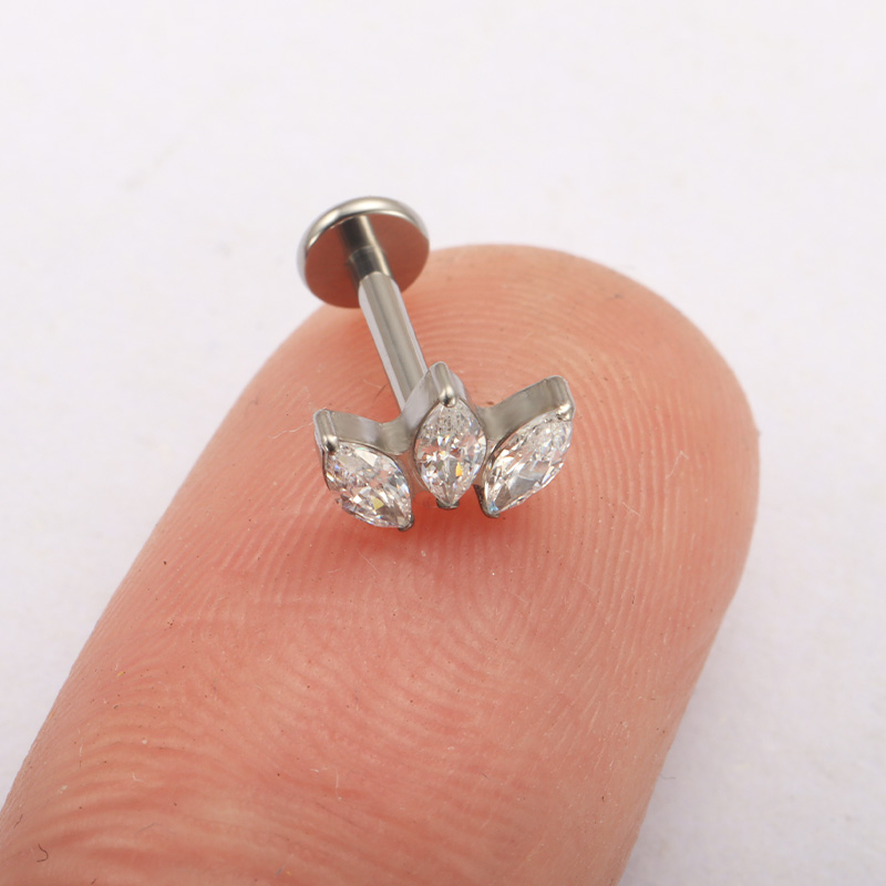G23 titan piercing labret innvendig gjenge leppepiercing marquise kubisk zirkonia leppestift ørebein negl kroppspiercingsmykke