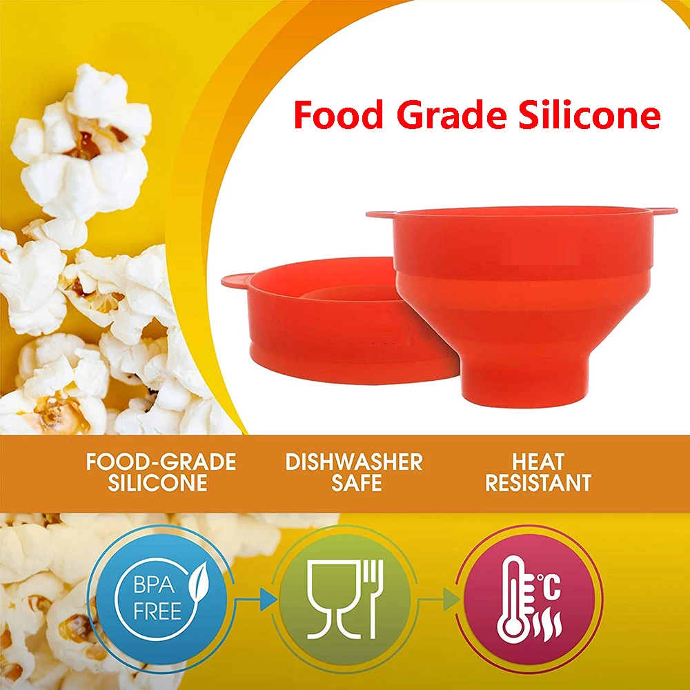 Recipiente plegable de silicona para palomitas de maíz, utensilio de cocina de para hacer palomitas de maíz en microondas, cubo para hacer cuencos con tapa