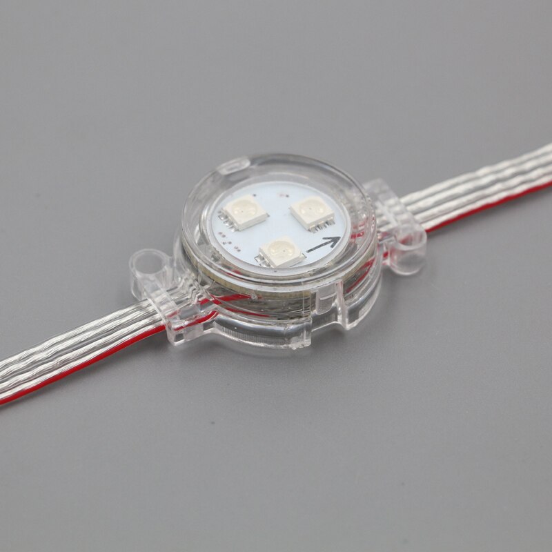 DC12V 30mm WS2811; module intelligent led adressable; 0.72 W; rvb polychrome; couvercle transparent; IP68 évalué; tous les fils clairs