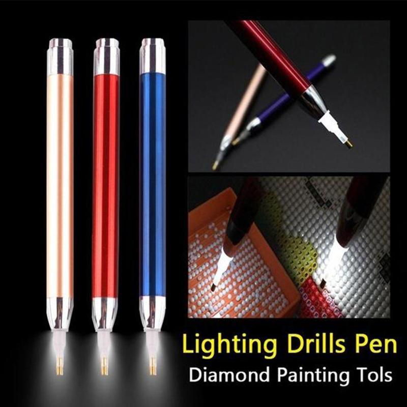 5D Diy Diamant Schilderen Kruissteek Punt Boor Pen Met Licht Enkele Kop Lichtgevende Punt Led Boor Pennen Zonder Batterijen