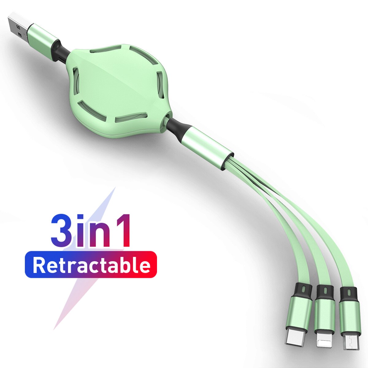 Rétractable 3in1 2in1 USB Type C Micro USB 8 broches câble pour iPhone Huawei chargeur câble 110cm 2A charge rapide USB C câble