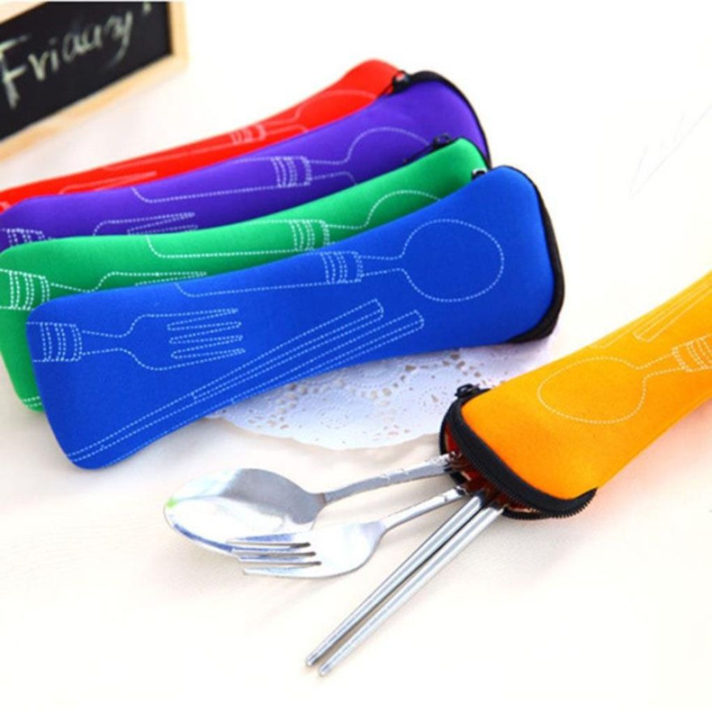 Accesorios de viaje 1 Uds. Popular 3x tenedor cuchara cubierta bolsa cubiertos Portátil Bolsa de pícnic de Camping utensilios para pícnic