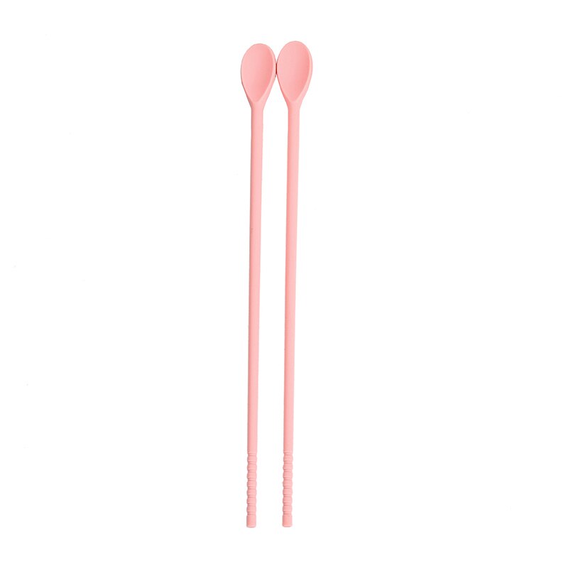 Palillos chinos de silicona de doble uso, cuchara mezcladora para cócteles, palillo japonés para comer comida de China, vajilla de mesa para el hogar y la cocina: pink