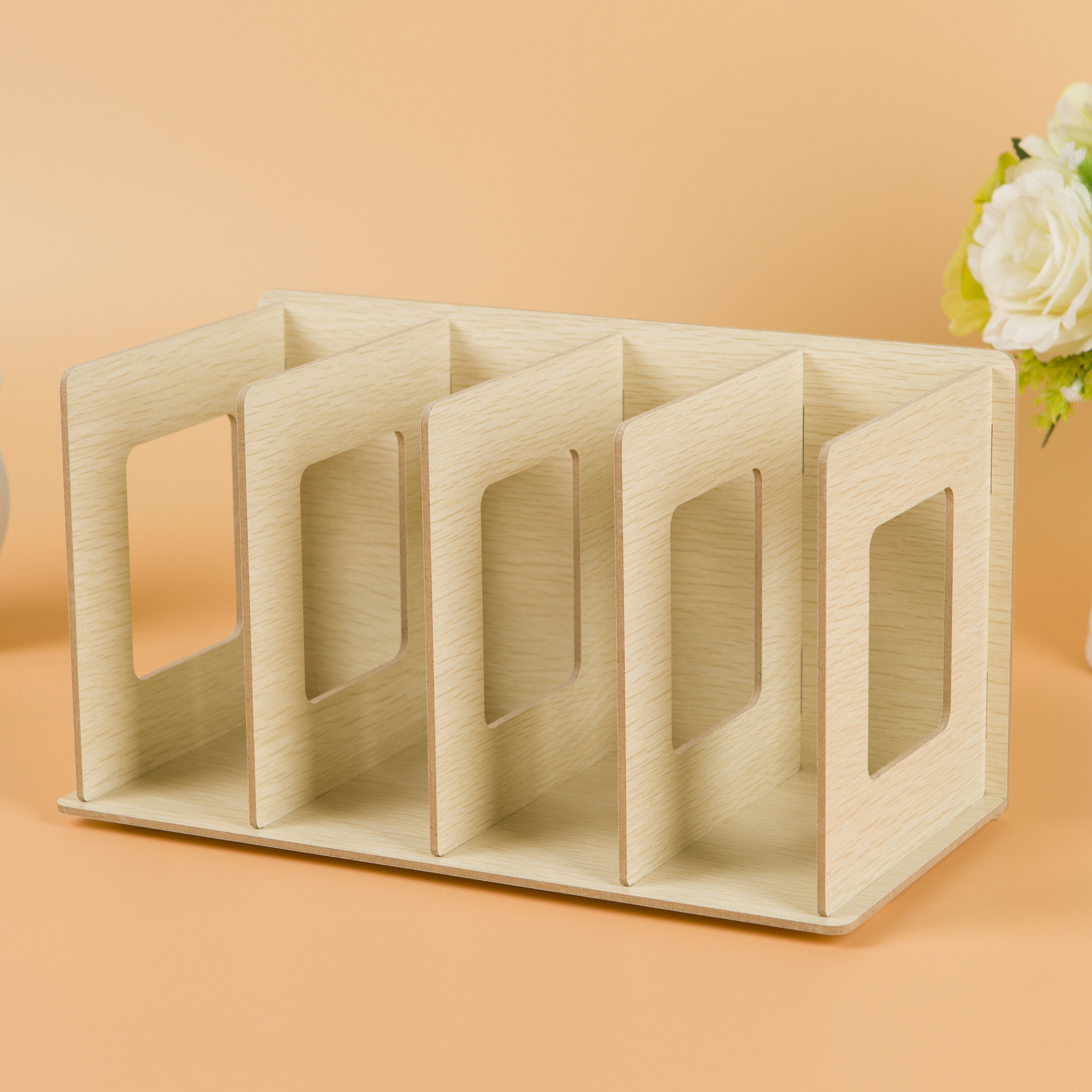 Wood DIY Desktop Magazines &amp; Books Storage Storage Shelves Book Display Shelf StandHolder Mesh Desk Organizer Bookshelf Bookend: beige