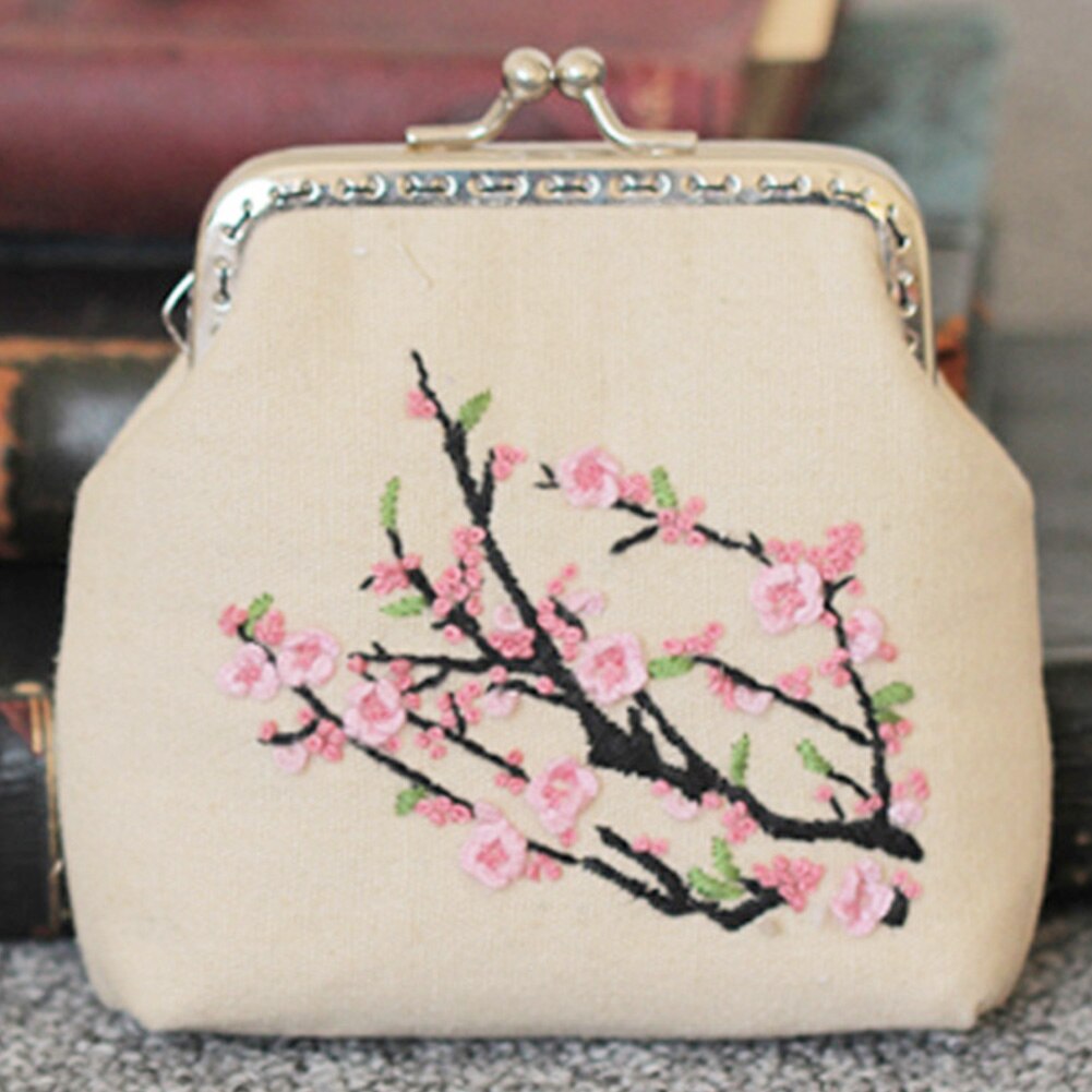 Women DIY Embroidery Purse Set Small Sewing Vintage Cross Stitch Materials Coin Wallet Chinese Style Flower Tree Handmade