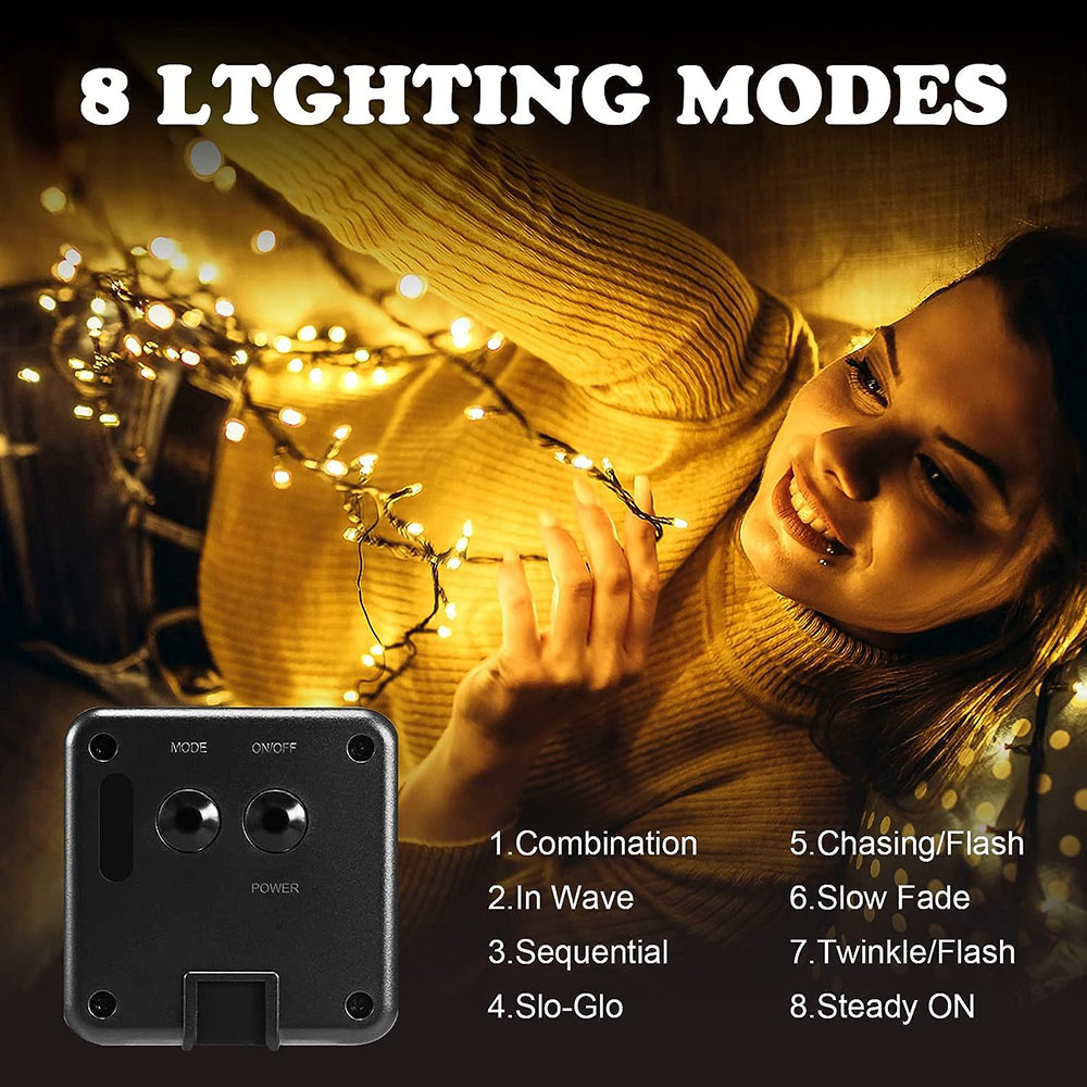 Guirnaldas de luces alimentadas por energía Solar, 8 modos, iluminación exterior, luces navideñas impermeables para decoración de jardín, boda, césped y