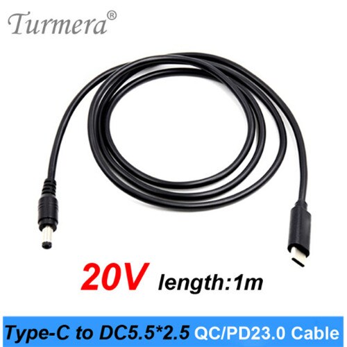 Déclencheur PD QC3.0 20V pour alimentation PD type-c à cc 5.5*2.5mm câble pour batterie externe de charge à TS100 fer à souder et ordinateur portable: 20V-1m-Cable