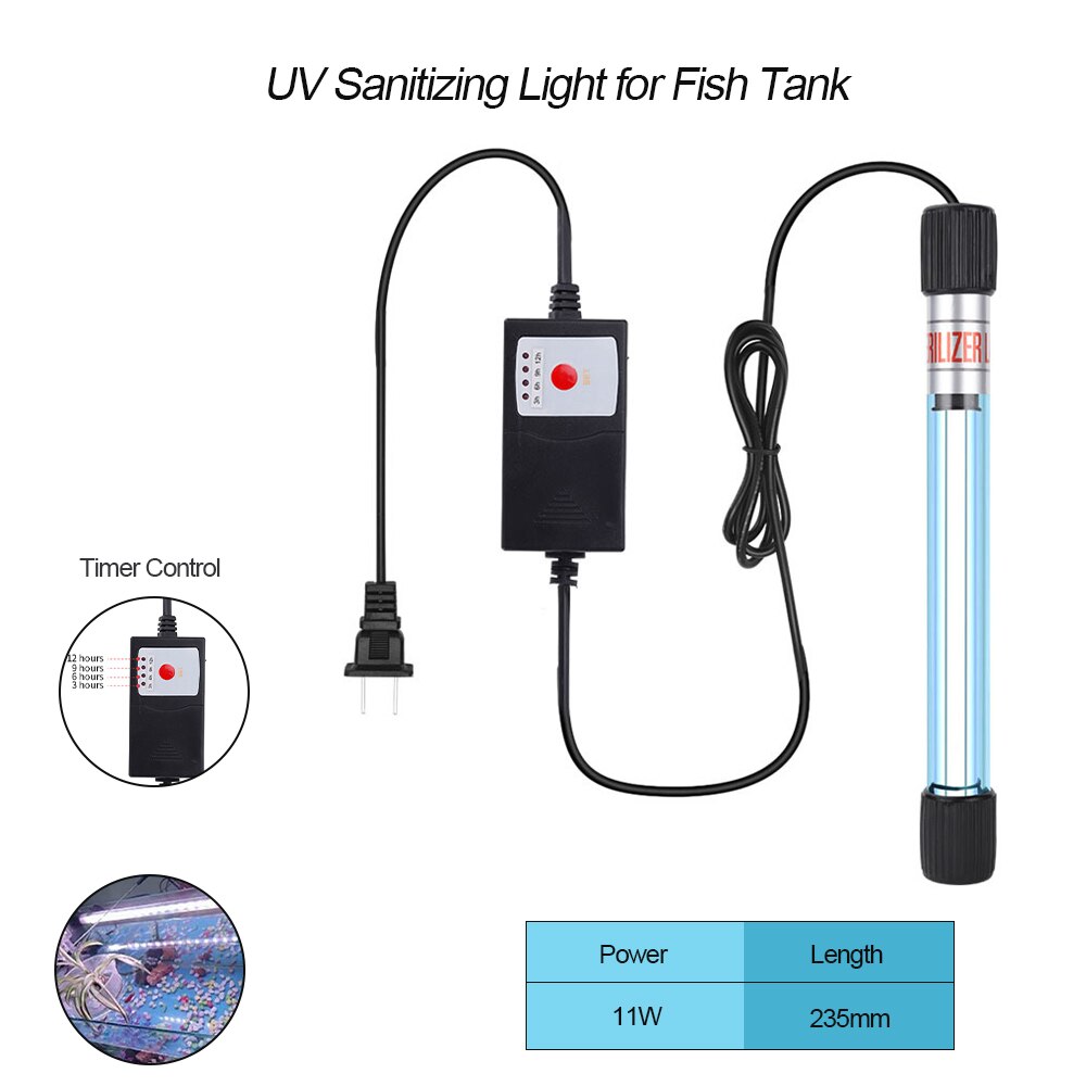 Uv-lamp voor aquariumreinigingstimer uv-ontsmettingslicht waterreiniging groene algen helder licht voor aquariumvijver eu/us-stekker: Wij -11w