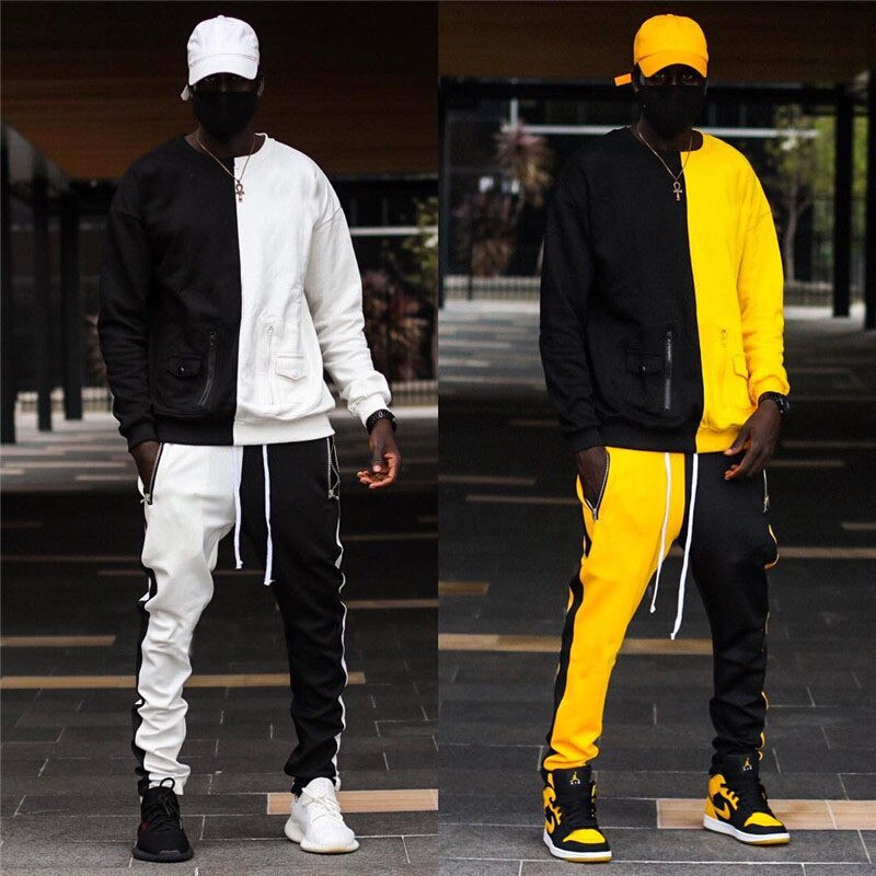 GITF hommes survêtement salle de Sport Fitness Sport costume vêtements en cours d'exécution Jogging vêtements de Sport exercice d'entraînement couture hip hop ensembles hommes